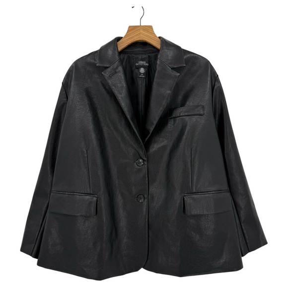 Urban Outfitters Jules Fuax Leather Oversized Blazer Jacket in Black Size S - Picture 1 of 11
